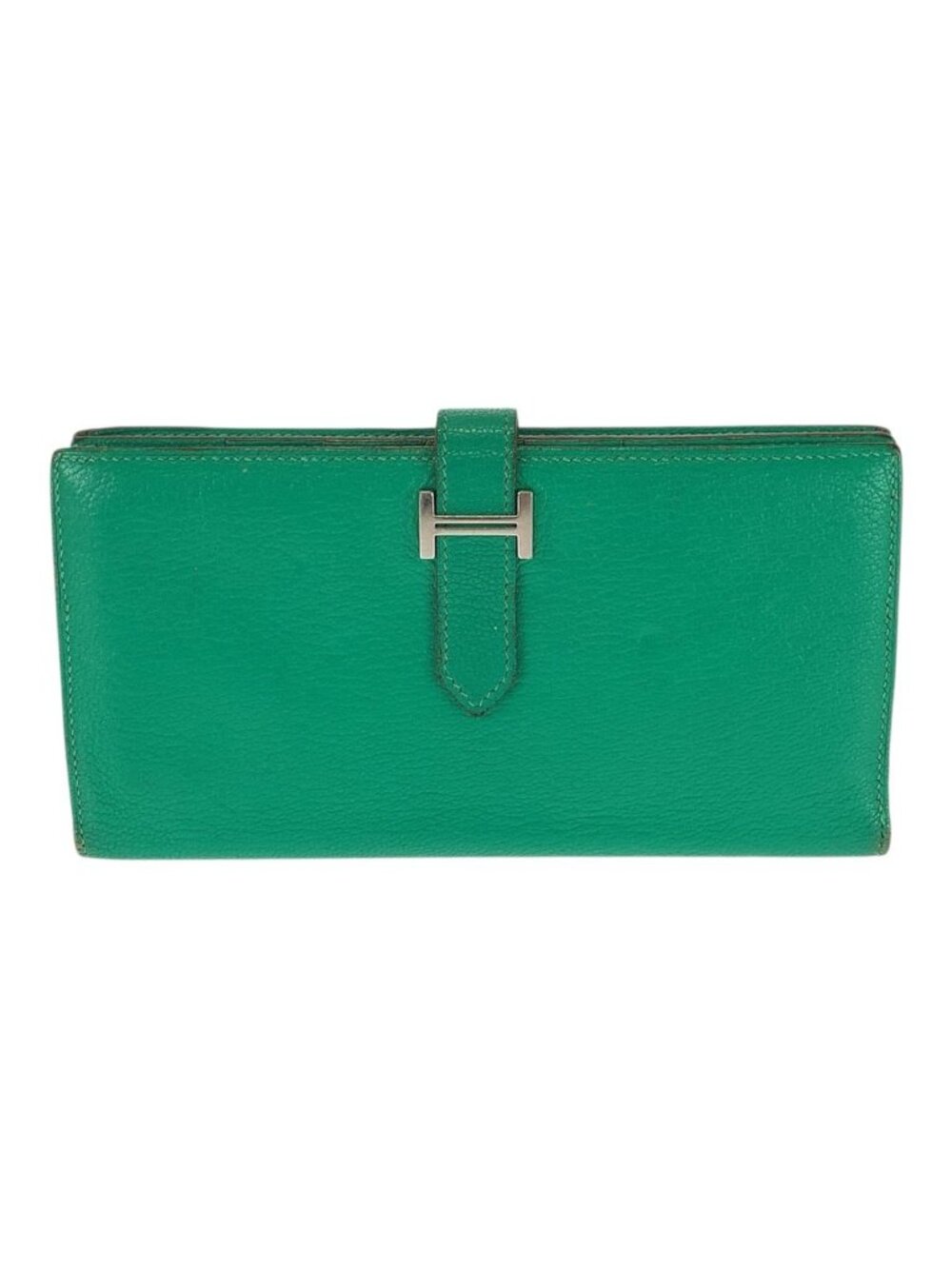 Hermes Bearn Soufflet Mint Green Silver Chevre Wallet